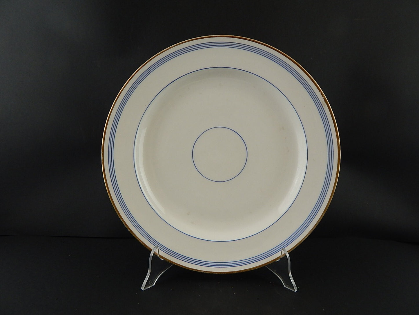 ANTICO PIATTO VASSOIO ROTONDO PORCELLANA PARIGI BIANCA BLU ORO NAPOLEONE III #