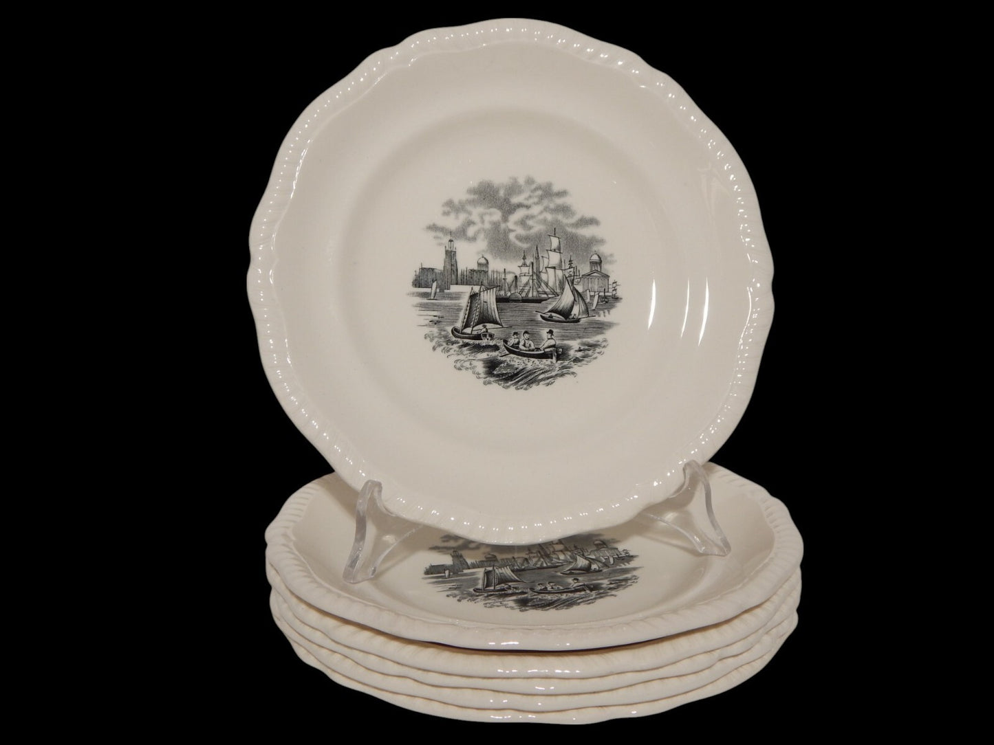 ANTICO SERVIZIO 6 PIATTI DESSERT SEMI PORCELLANA COPELAND SPODE PAESAGGIO MARINO