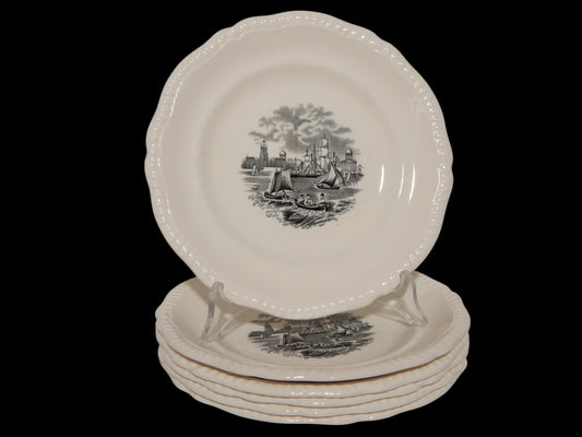 ANTICO SERVIZIO 6 PIATTI DESSERT SEMI PORCELLANA COPELAND SPODE PAESAGGIO MARINO