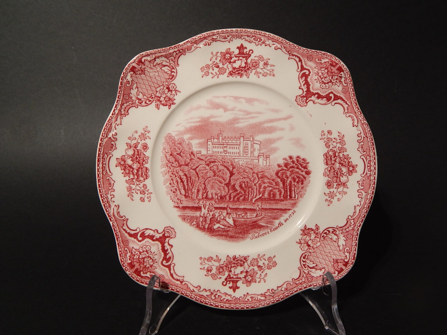 VINTAGE JOHNSON BROS OLD BRITAIN CASTLE PIATTO QUADRATO SEMI PORCELLANA ROSSO