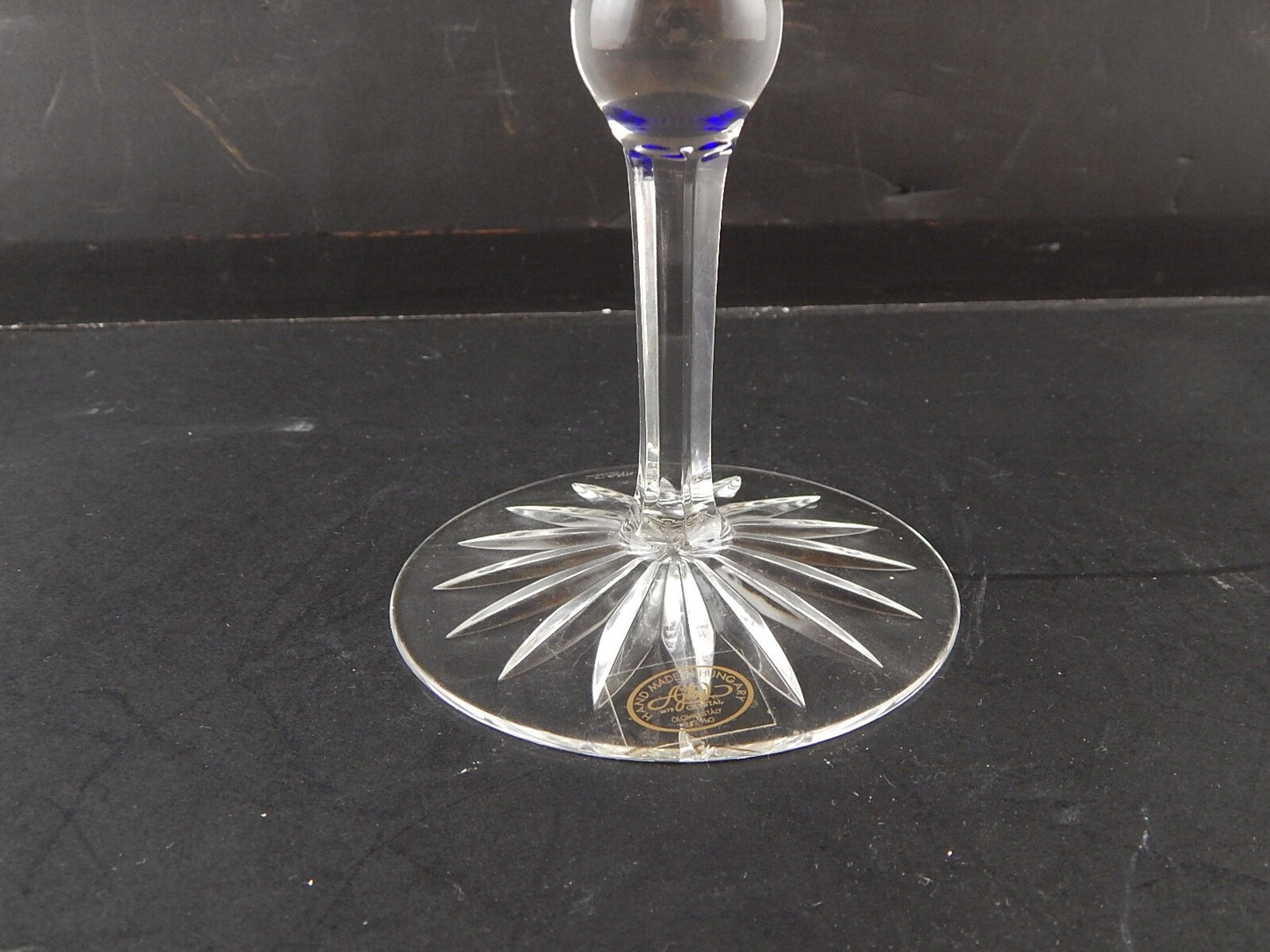 VINTAGE PREZIOSO PORTA CANDELA CRISTALLO ART DECO BOEMIA MOLATO BLU COBALTO