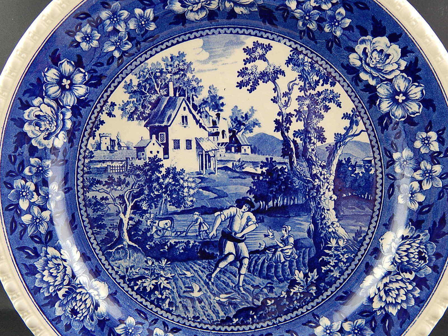 ANTICO VASSOIO PIATTO CERAMICA VILLEROY&BOCH DECORO RUSTICANA BIANCO BLU CM 33