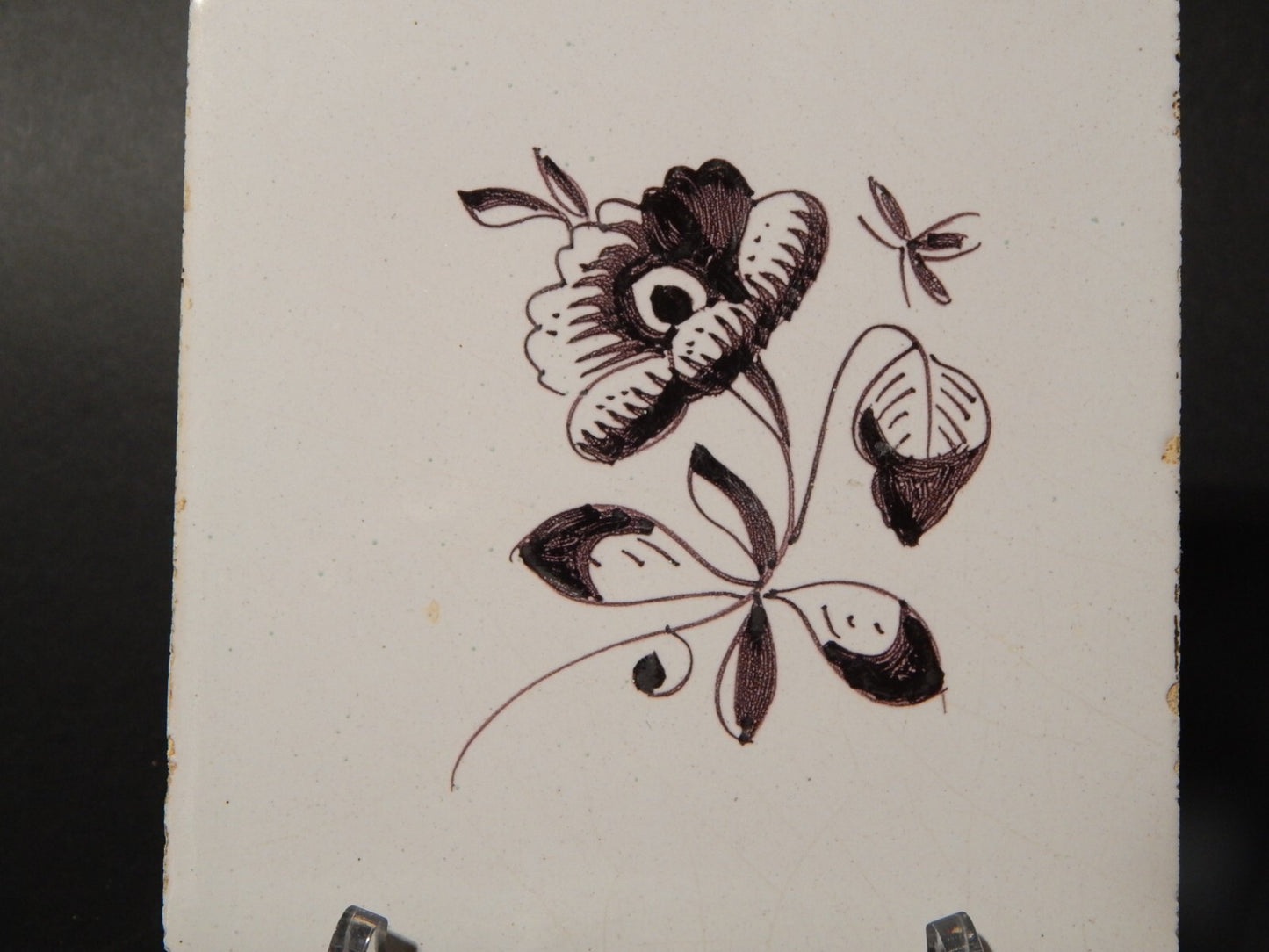 ANTICA PIASTRELLA MATTONELLA CERAMICA DELFT DEL 1700 DECORO AL MANGANESE (781)