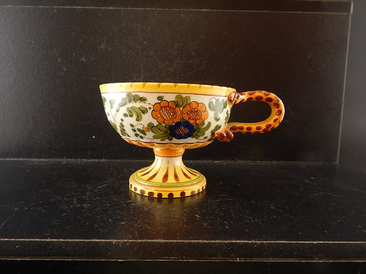 ANTICA TAZZA MAIOLICA CERAMICA POLICROMA FANTECHI ANSA A SERPE PRIMO 900 #8931