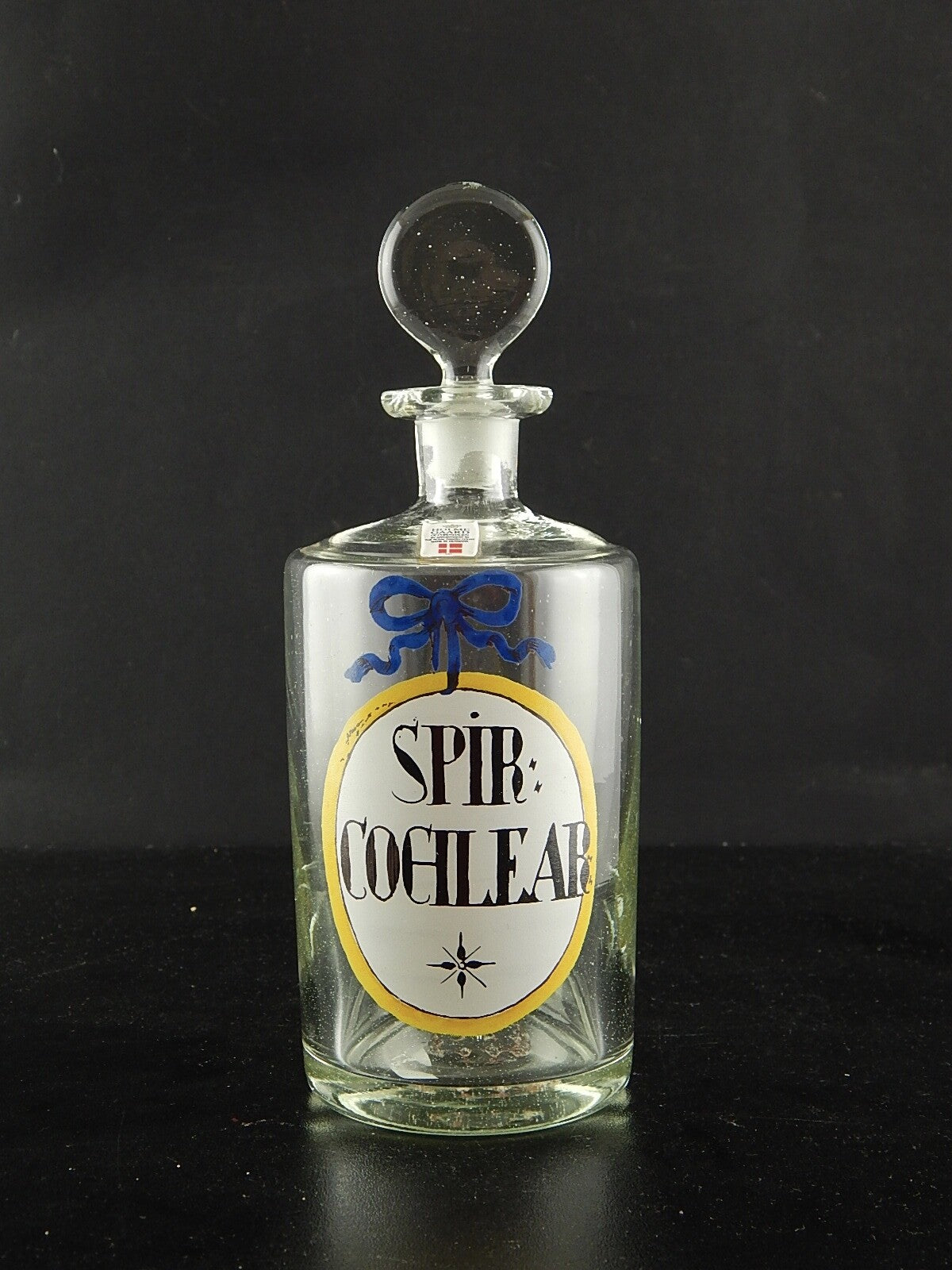 VINTAGE HOLMEGAARD FARMACIA BOTTIGLIA VETRO SOFFIATO DIPINTA MANO SPIR COCHLEAR