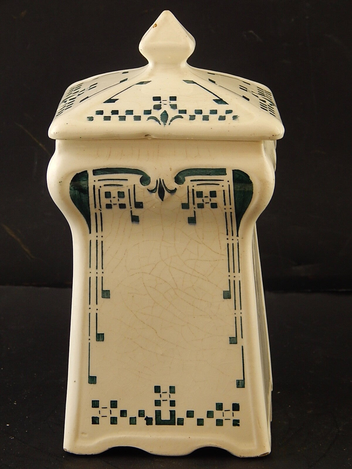 ANTICO RARO LIBERTY BARATTOLO CUCINA RIIS RISO CERAMICA DECORATO VERDE