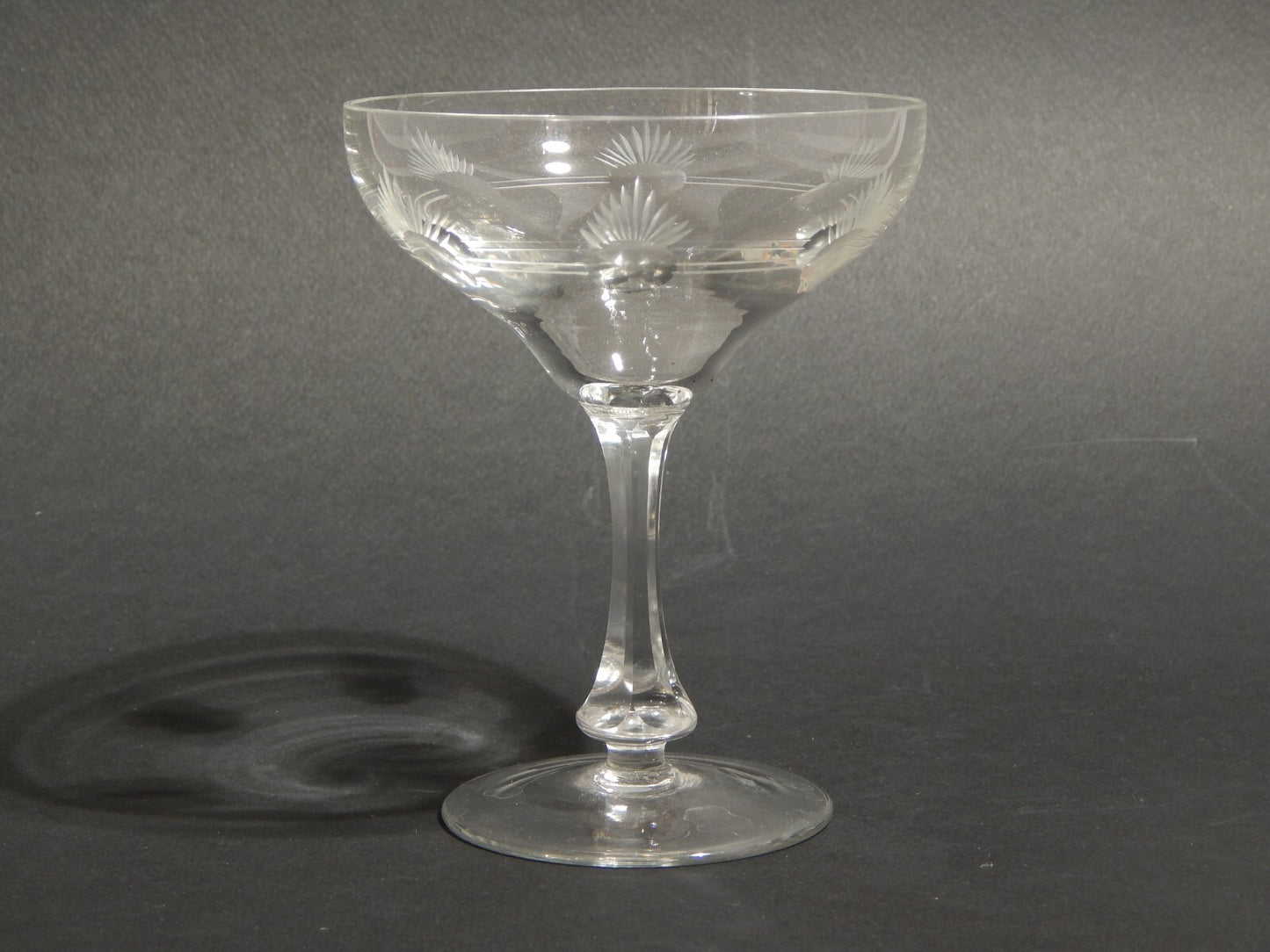 ANTICO ART DECO SET 4 CALICI COPPE CHAMPAGNE IN CRISTALLO BOEMIA INCISI E MOLATI