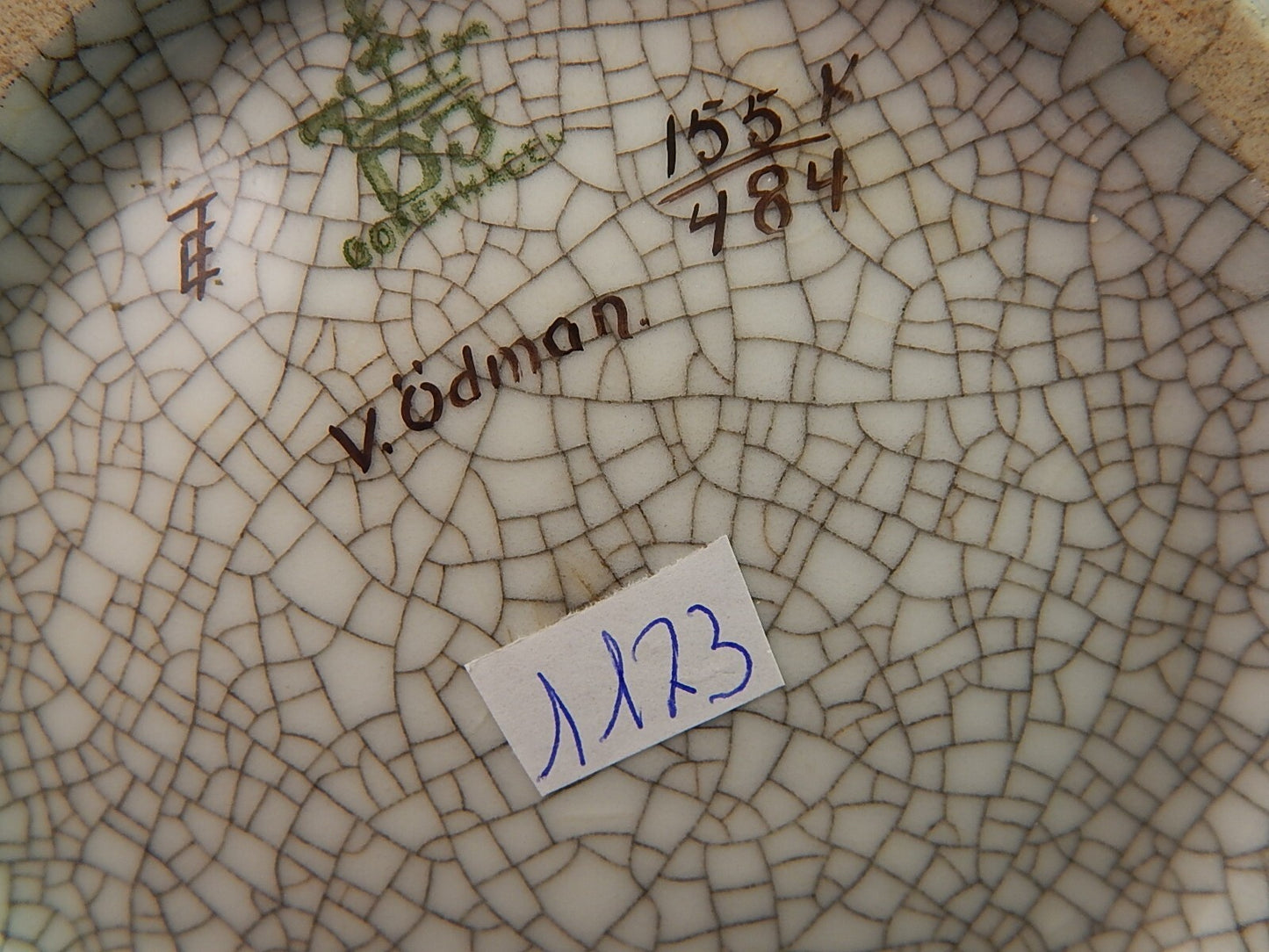 ANTICO PIATTO DECORATIVO PORCELLANA COPENHAGEN DAHL JENSEN CRACKLE DIPINTO MANO