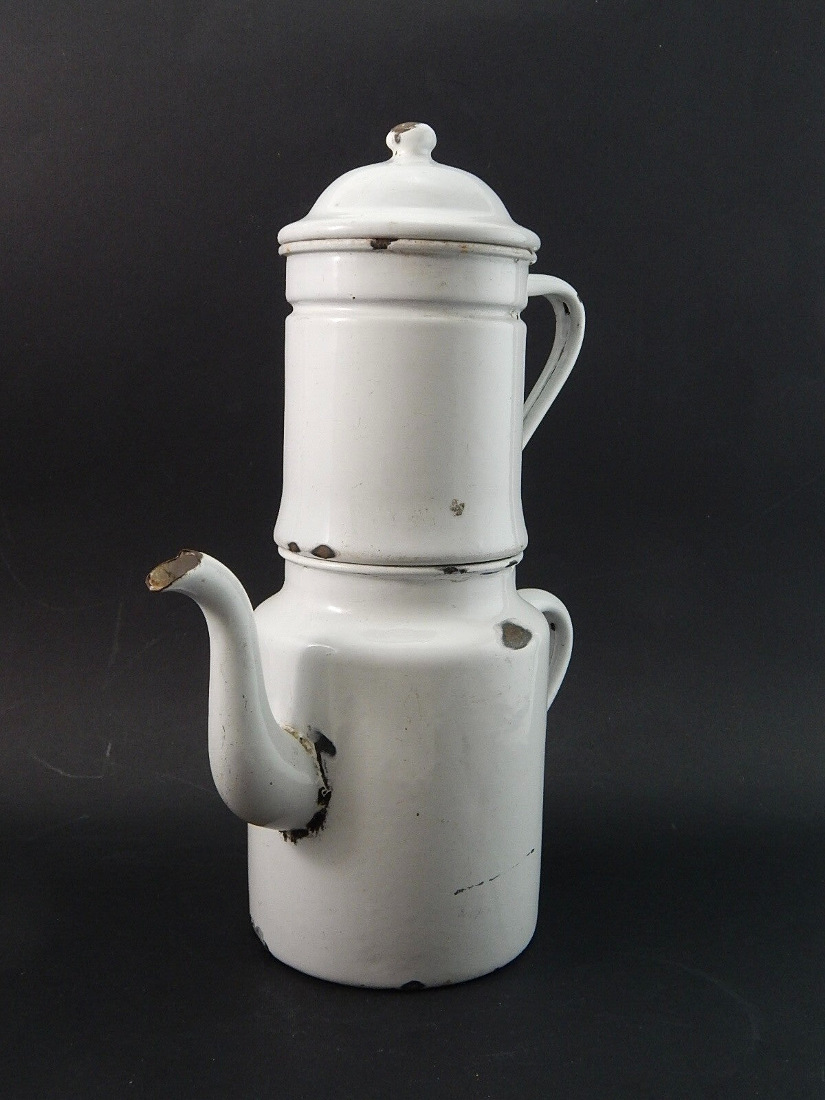 ANTICA CAFFETTIERA LATTA SMALTATA PORCELLANATA BIANCA DUE LEONI BASSANO