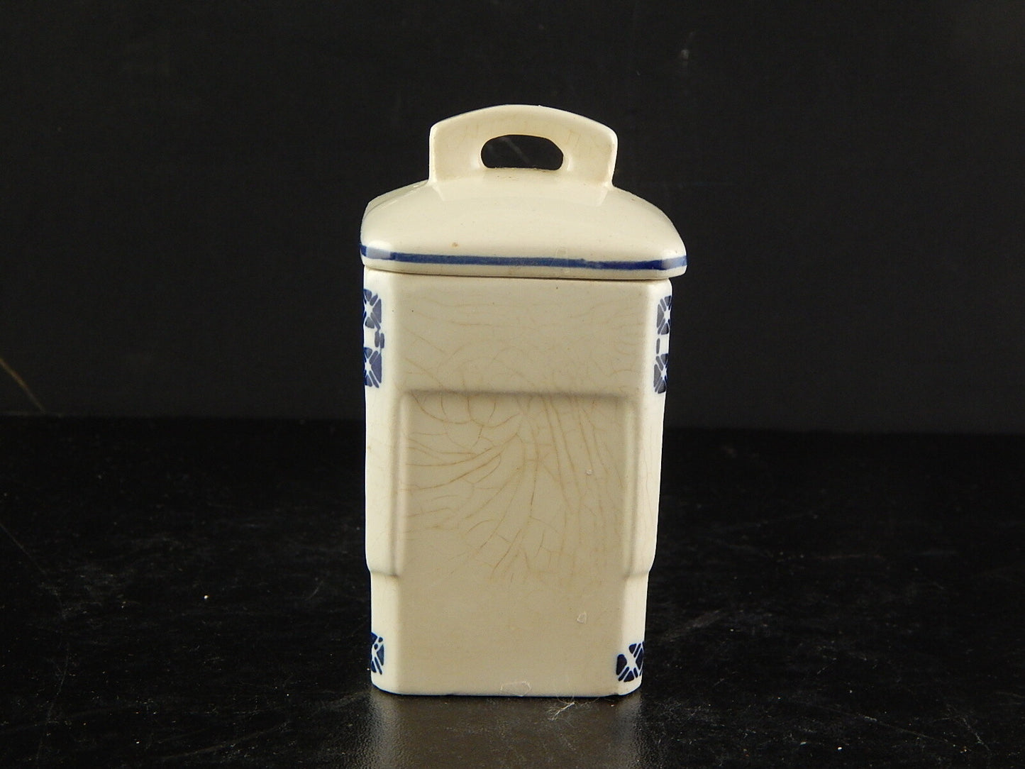 ANTICO BARATTOLO SPEZIE CERAMICA CUCINA ART DECO PRIMO 900 BIANCO BLU