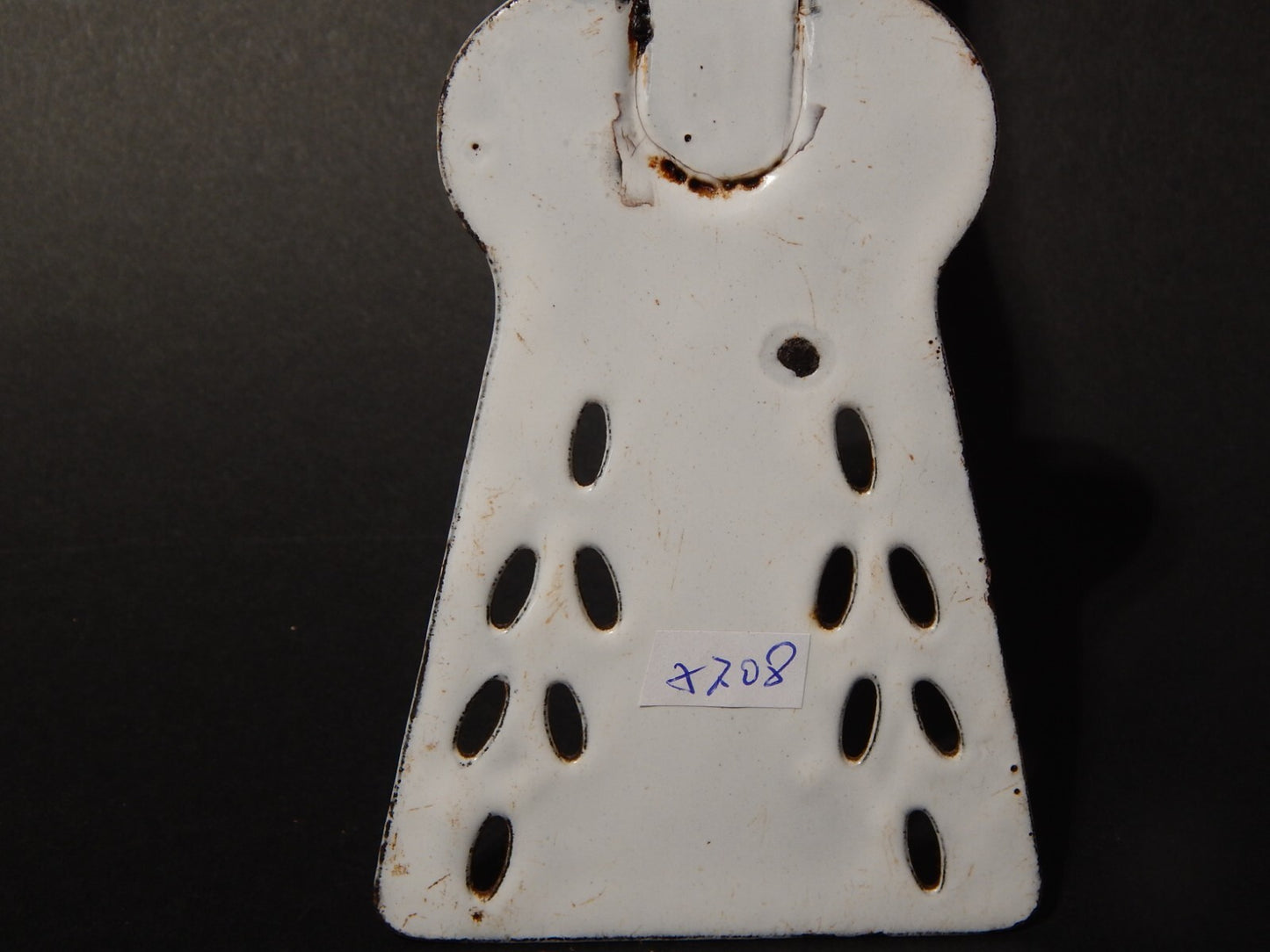 ANTICA PALETTA FORATA IN METALLO SMALTATO BIANCO BLU SHABBY COUNTRY KITCHEN