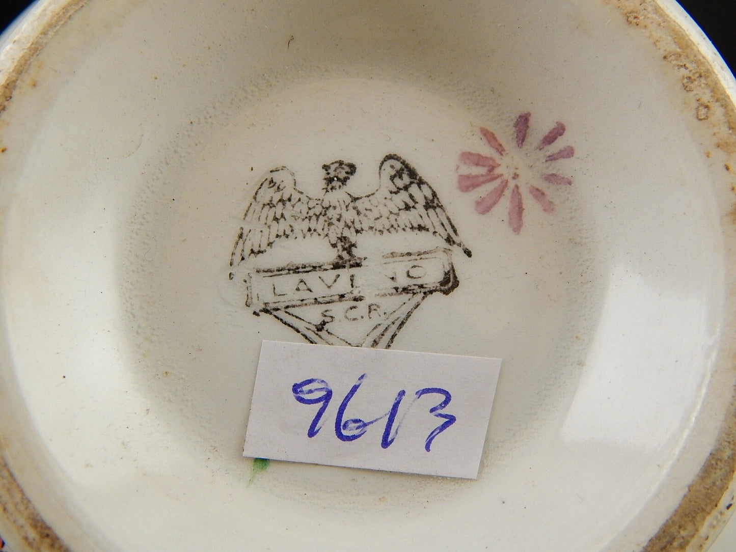 ARTE POVERA ANTICA 1927 SCODELLA TAZZA CERAMICA REVELLI LAVENO MARCHIO AQUILA