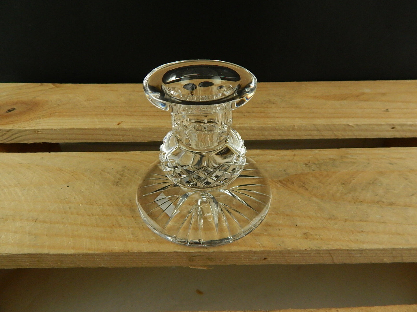 VINTAGE PREZIOSO PORTA CANDELA CANDELIERE CRISTALLO MOLATO BOEMIA