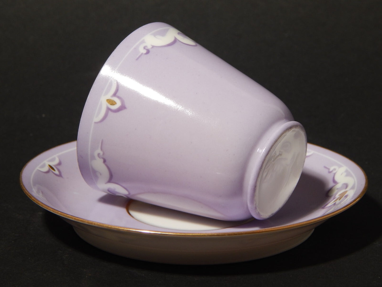 ANTICA RARA LIBERTY TAZZINA CAFFE' FINISSIMA PORCELLANA VIOLA LILLA DIFETTO