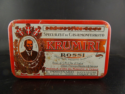PUBBLICITARIO VINTAGE SCATOLA LATTA BISCOTTI KRUMIRI PORTINARO CASALE-MONFERRATO