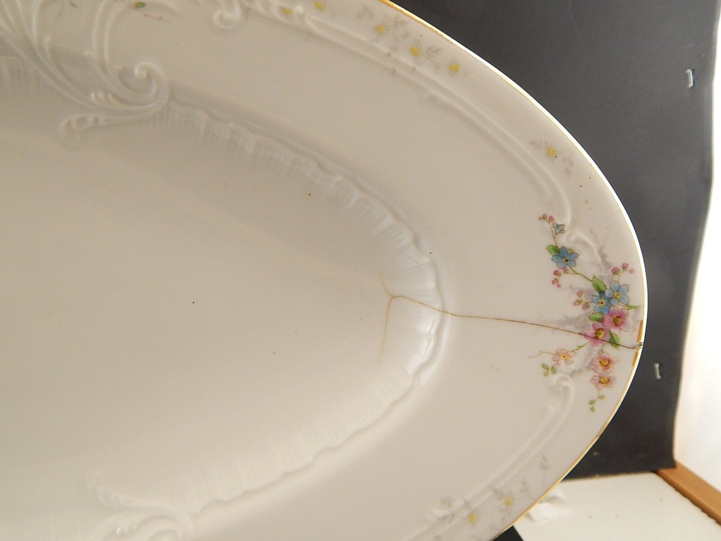 ANTICA LIBERTY 1900 PORCELLANA PIRKENHAMMER BOHEMIA VASSOIO PESCIERA DIFETTO