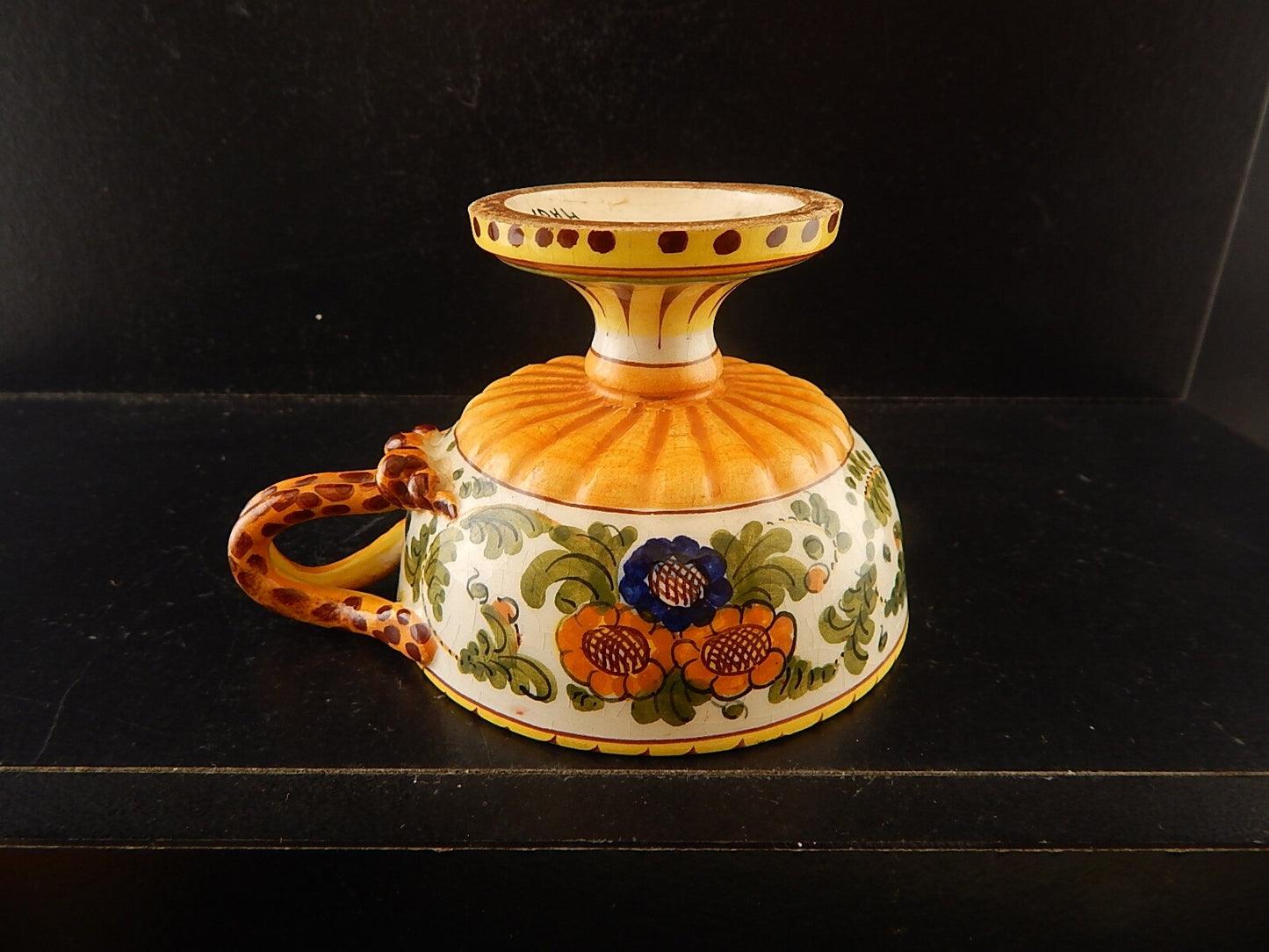 ANTICA TAZZA MAIOLICA CERAMICA POLICROMA FANTECHI ANSA A SERPE PRIMO 900 #8907