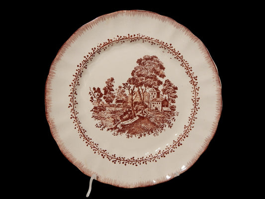 ANTICO PIATTO SOCIETA' CERAMICA RICHARD MILANO PAESAGGIO STAMPA A MANO cm 24,5