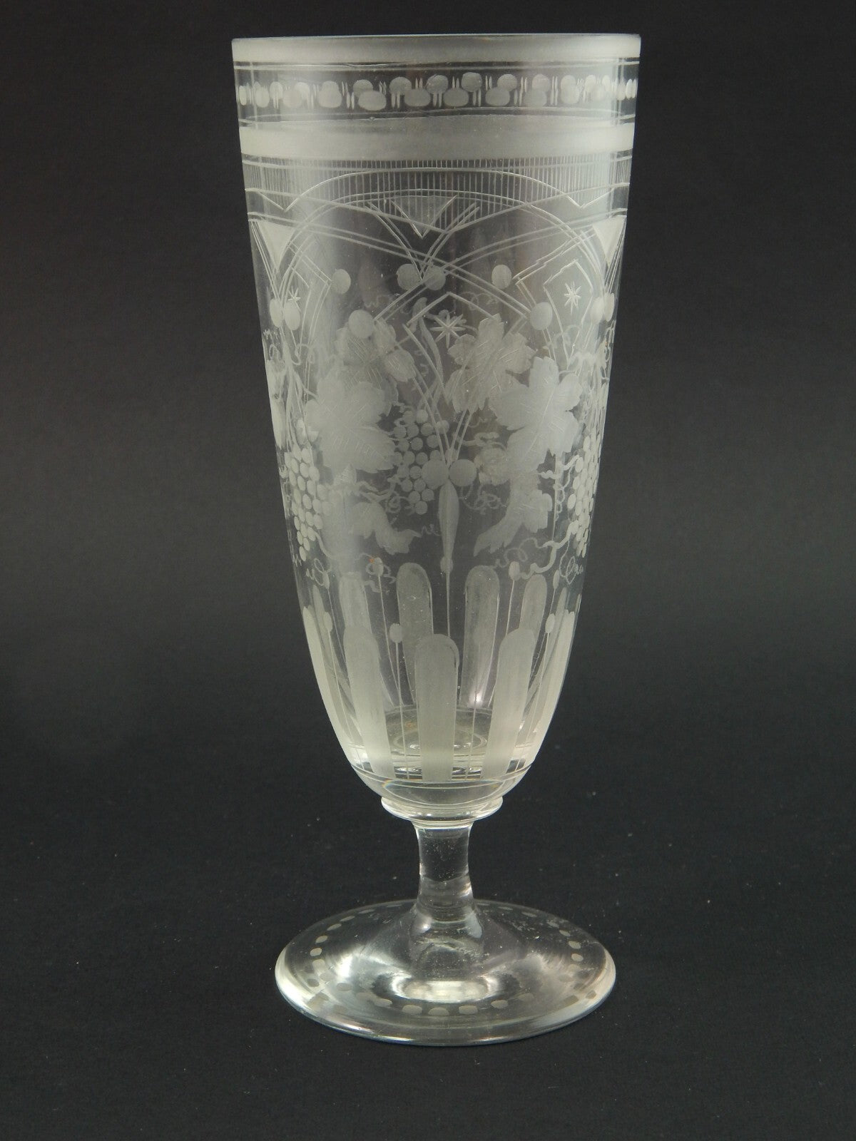 PREZIOSO ANTICO BICCHIERE CALICE FLUTE CRISTALLO DI BOEMIA INCISO META' 800