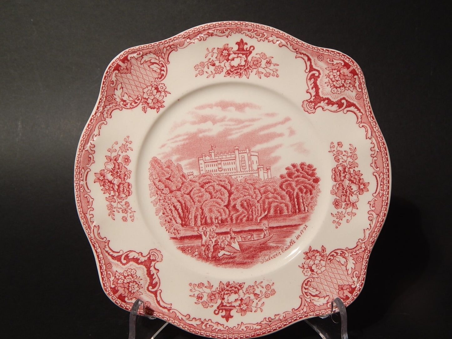 VINTAGE JOHNSON BROS OLD BRITAIN CASTLE PIATTO QUADRATO SEMI PORCELLANA ROSSO