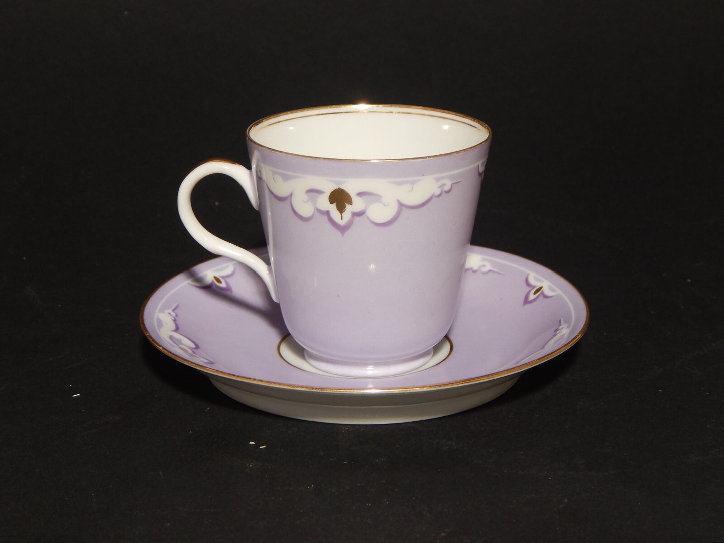 ANTICO RARO LIBERTY SERVIZIO 6 TAZZINE CAFFE' FINISSIMA PORCELLANA VIOLA LILLA