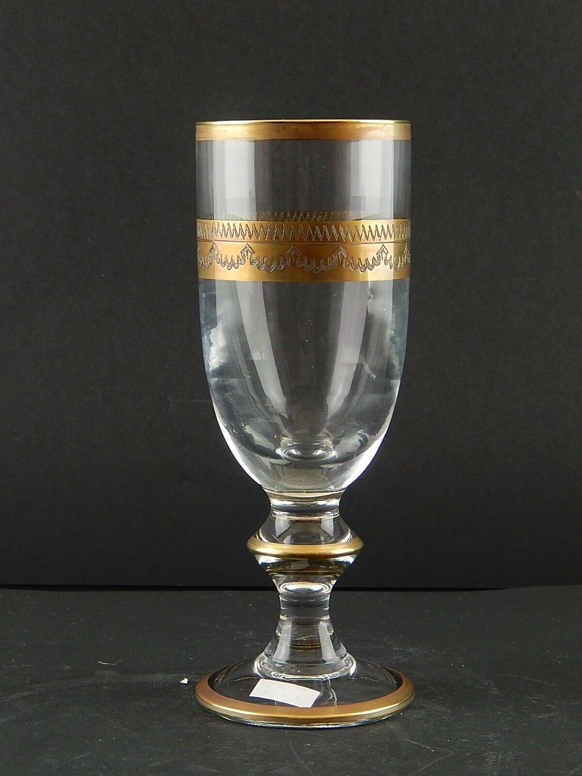 PREZIOSO STILE IMPERO BICCHIERE CALICE FLUTE VETRO SOFFIATO MURANO VENEZIANO ORO