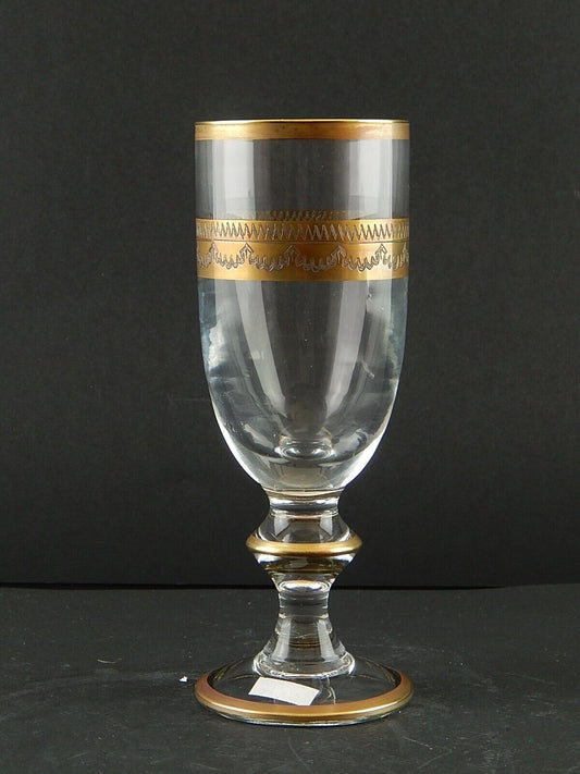 PREZIOSO STILE IMPERO BICCHIERE CALICE FLUTE VETRO SOFFIATO MURANO VENEZIANO ORO