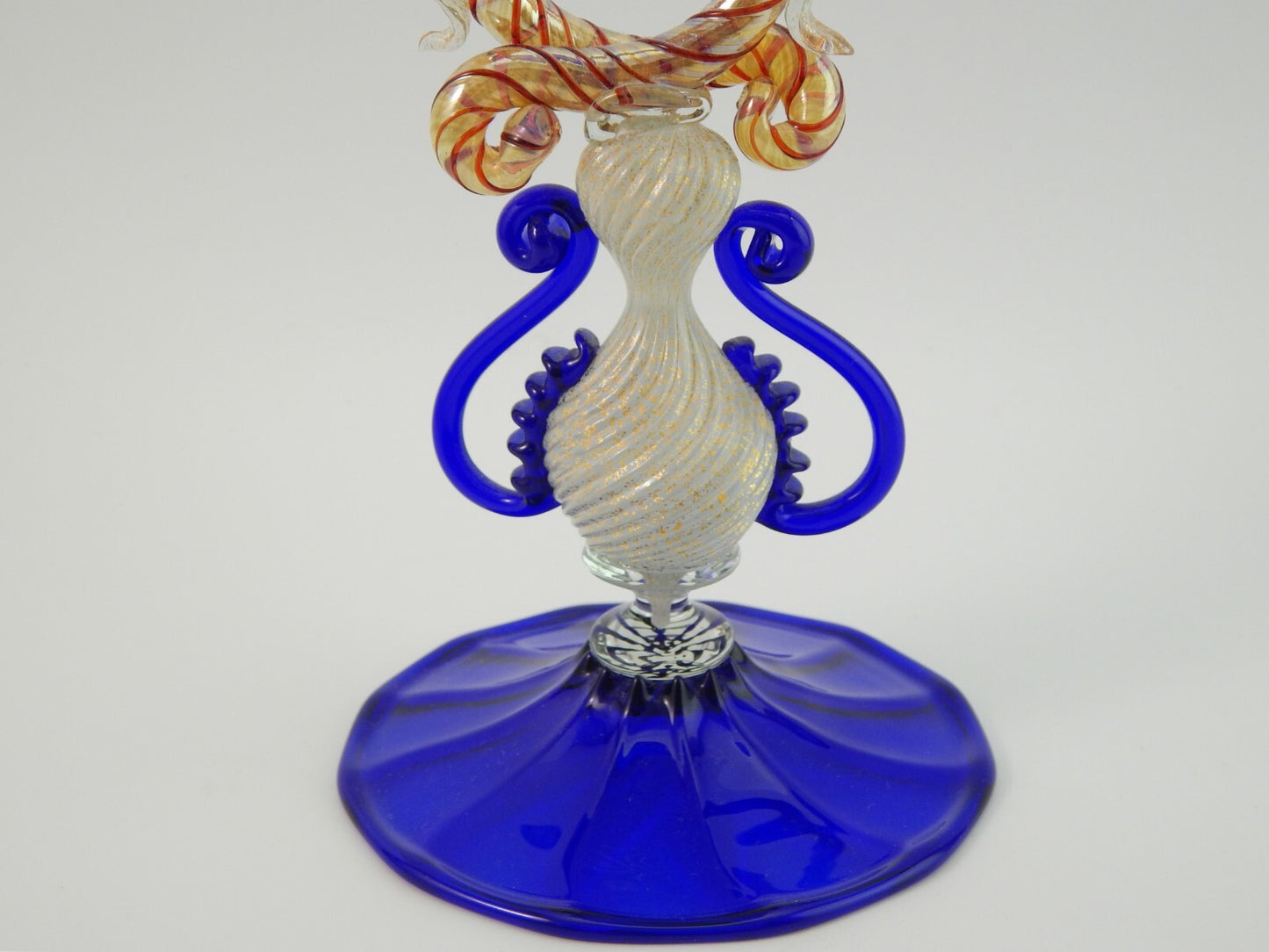 PREZIOSO MAESTOSO RARO TIPETTO CALICE MURANO VETRO BLU COBALTO SOFFIATO H. 32 CM