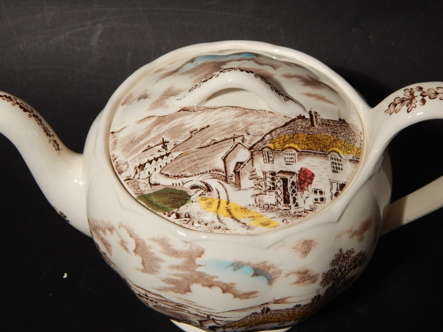 VINTAGE RARA TEIERA CERAMICA W. H. GRINDLEY STAMPA A MANO QUIET DAY