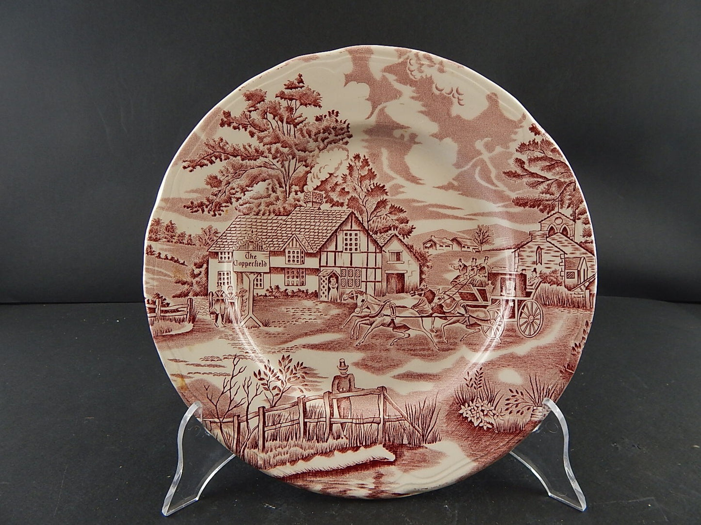 ANTICO PIATTO CERAMICA MAIOLICA LUNEVILLE ENGLISH STYLE BIANCO E ROSSO A289