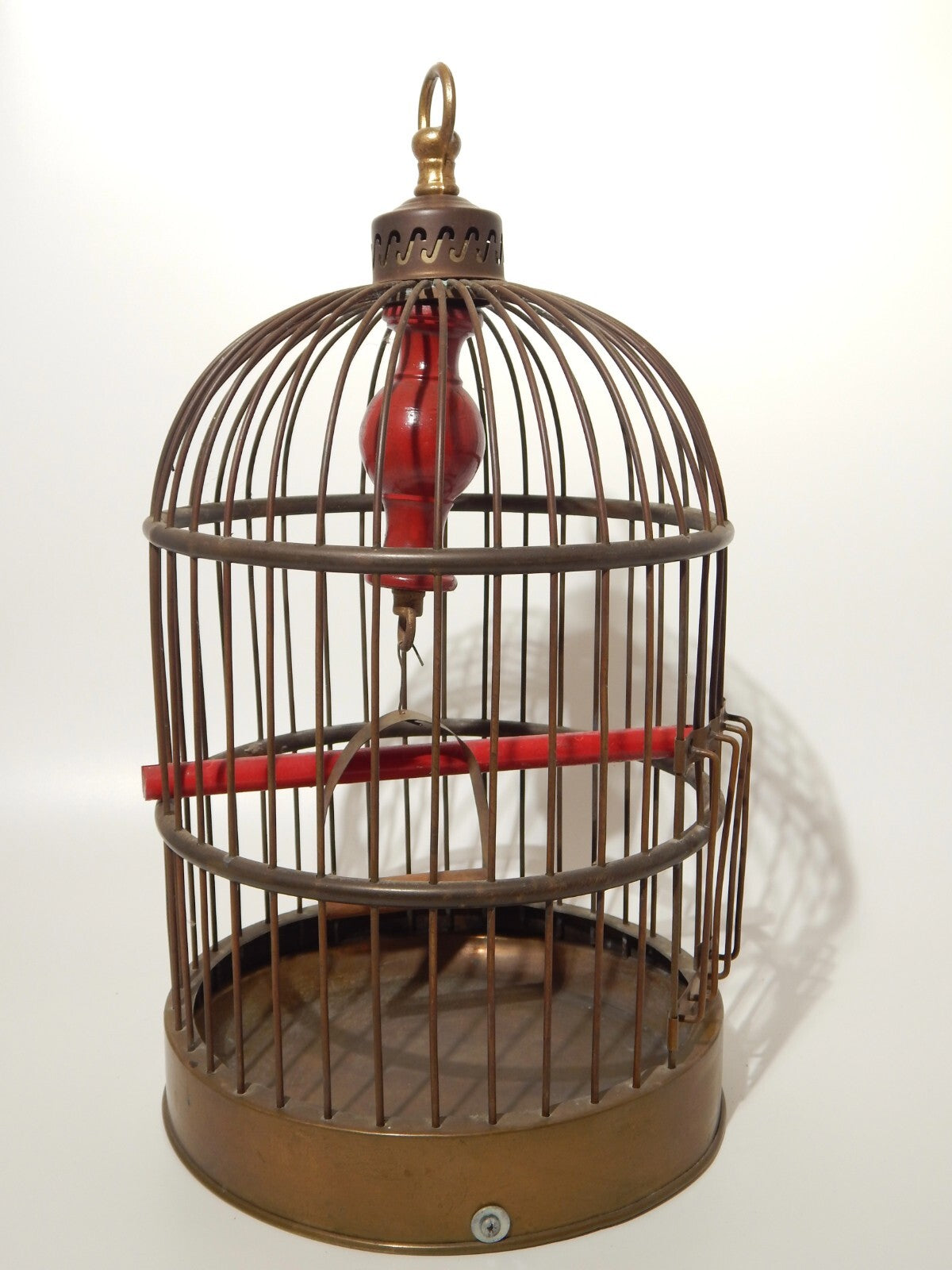 ANTICA ORIGINALE GABBIA A SOSPENSIONE IN OTTONE PER UCCELLI