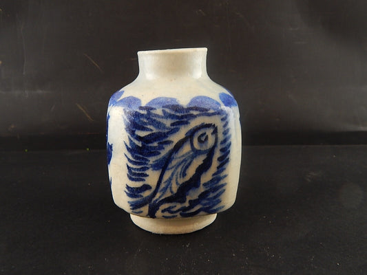 VINTAGE ARTE CERAMICA D'ARTE VASO MAIOLICA FATTO A MANO DECORO BLU COBALTO