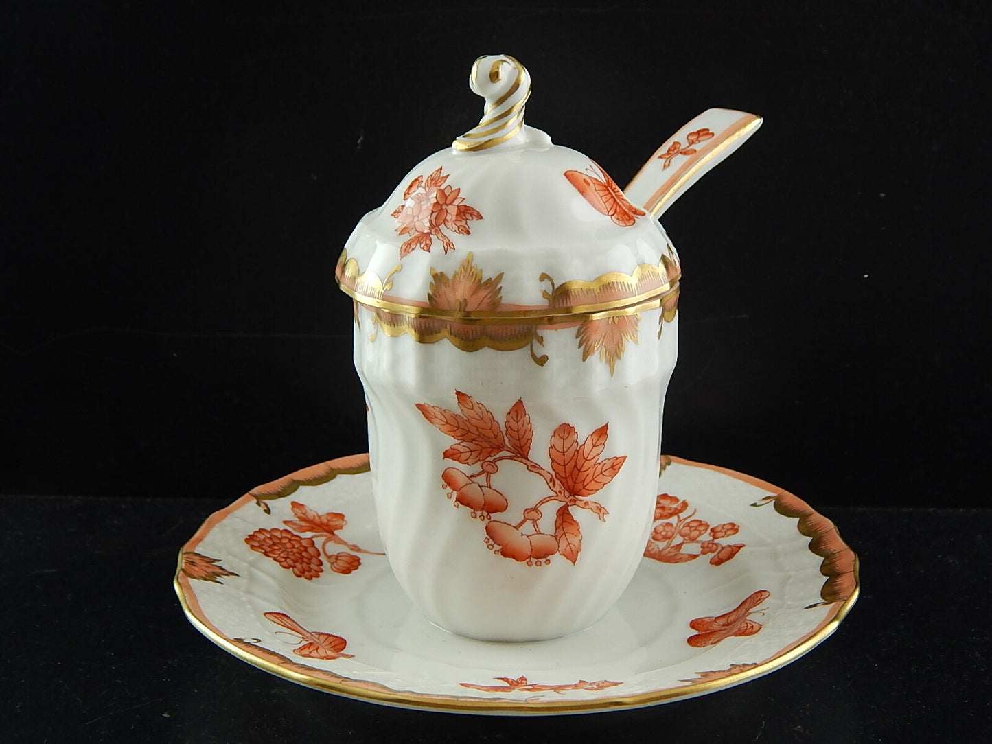 PORCELLANA HEREND INTROVABILE PORTA MARMELLATA DIPINTA A MANO FARFALLE FORTUNA