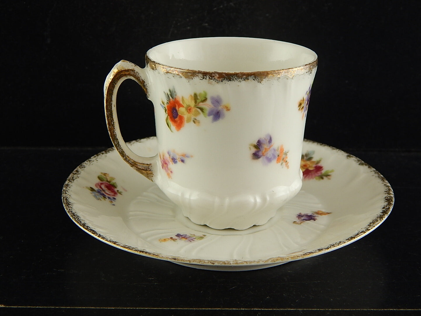 ANTICO SET TAZZA E PIATTO PORCELLANA LIMOGES ART NOUVEAU LIBERTY DIPINTA MANO #