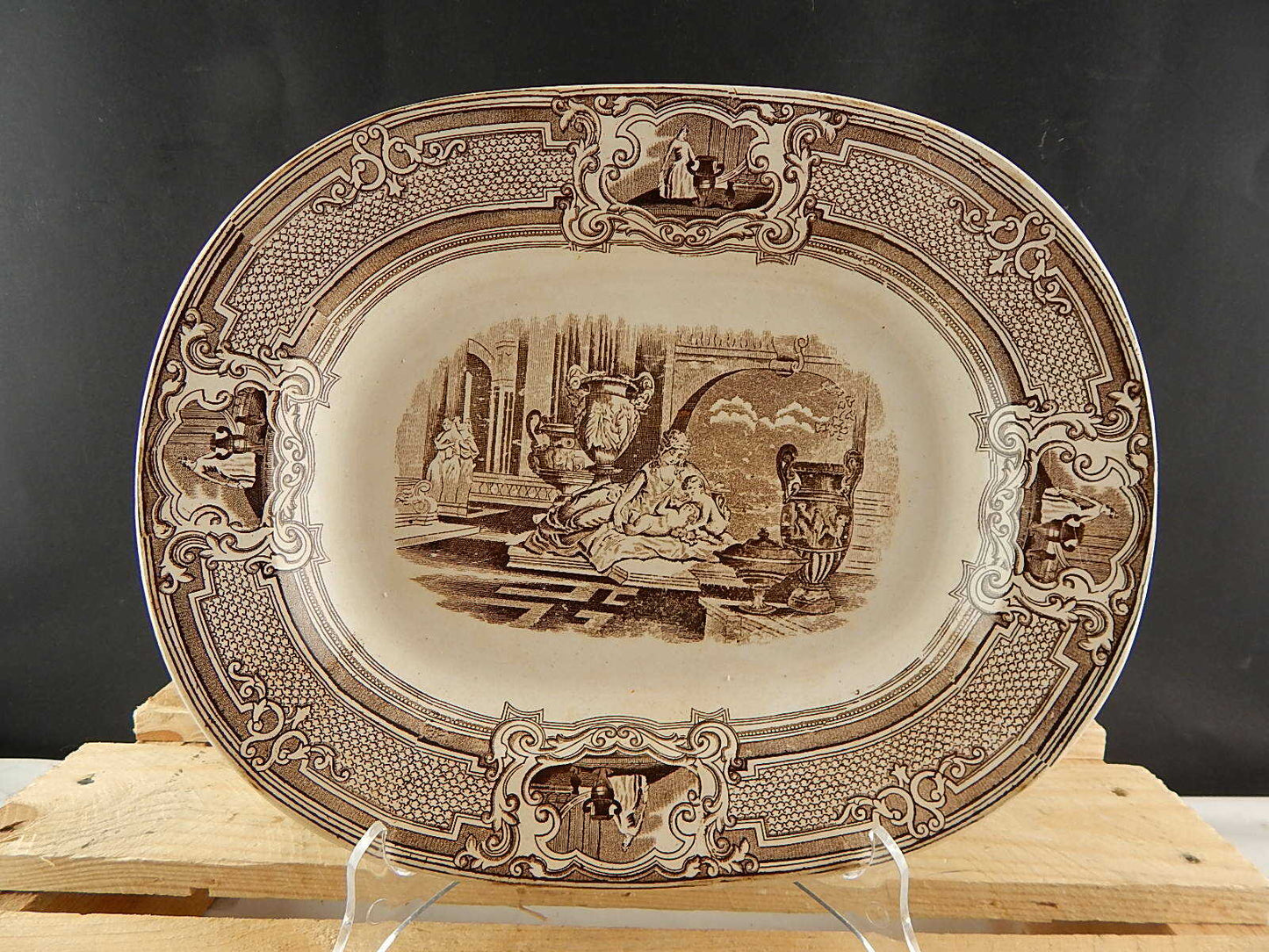 ANTICO PREZIOSO VASSOIO CERAMICA PRIMAVESI & SONS SWANSEA DECORO NEOCLASSICO