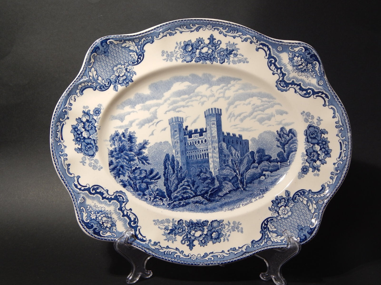 VINTAGE JOHNSON BROS OLD BRITAIN CASTLE BLU GRANDE VASSOIO SEMI-PORCELLANA