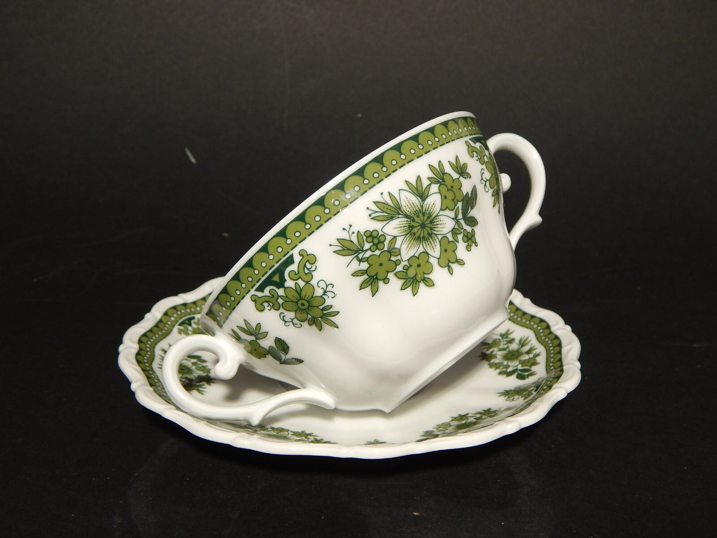 VINTAGE PORCELLANA TAZZA BRODO CONSOMME' SELTMANN WEIDEN HUBERTUS BAROCCO VERDE