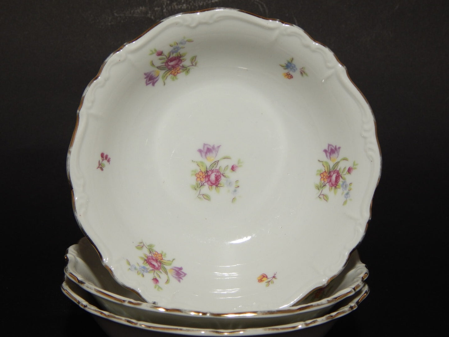 VINTAGE PORCELLANA EDELSTEIN BAVARIA 3 CIOTOLE MACEDONIA GELATO CON FIORELLINI