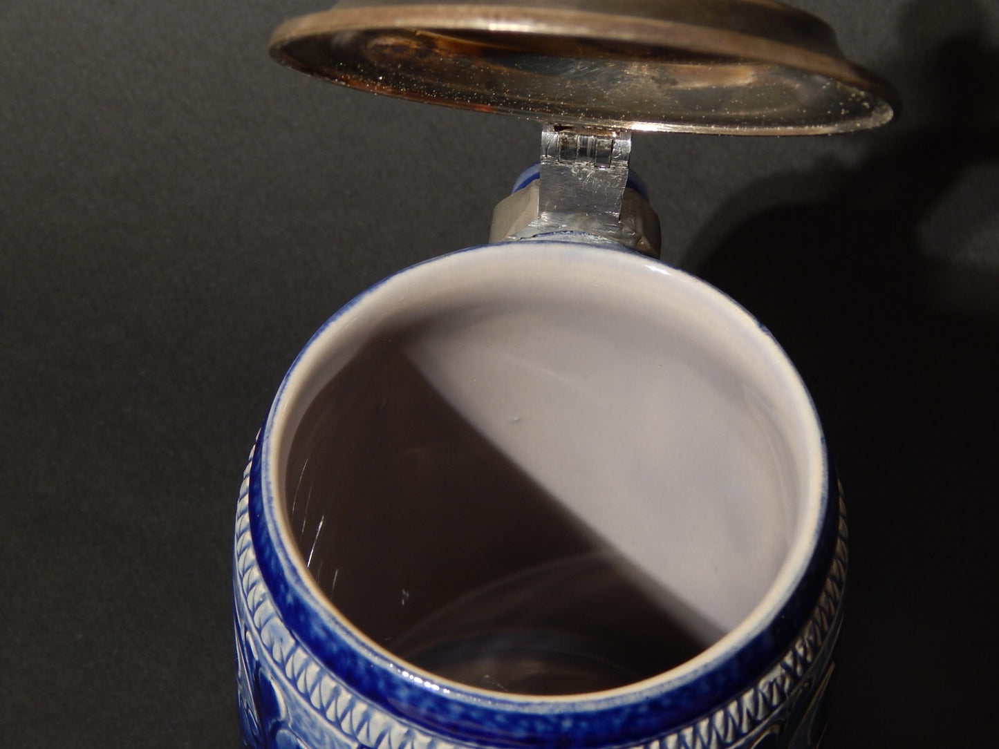 ANTICO COLLEZIONE BOCCALE BIRRA CERAMICA MARZI & REMY COPERCHIO PELTRO