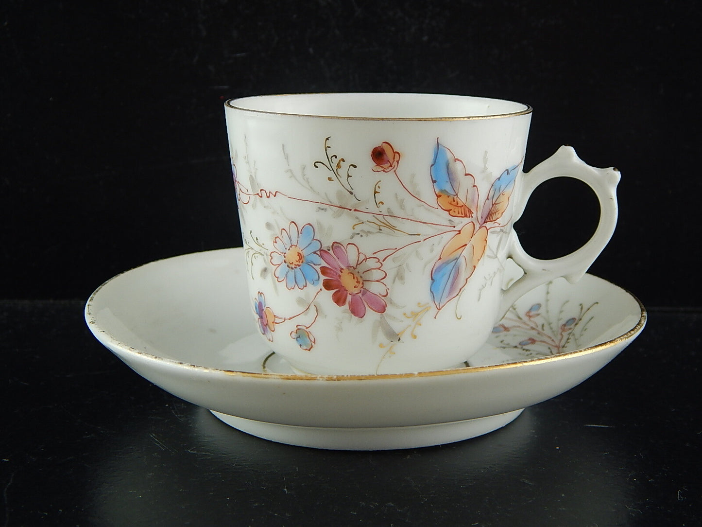 ANTICO SERVIZIO 6 TAZZINE PORCELLANA METÀ 800 DIPINTE A MANO COLLEZIONE AUTUNNO