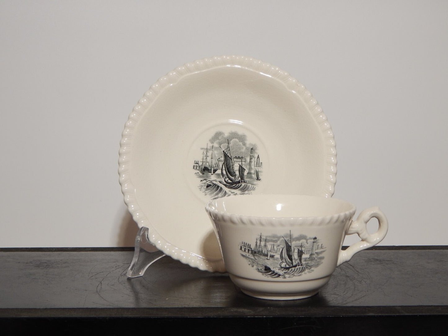 ANTICO RARO SERVIZIO TE' INGLESE SEMI PORCELLANA COPELAND SPODE PAESAGGIO MARINO