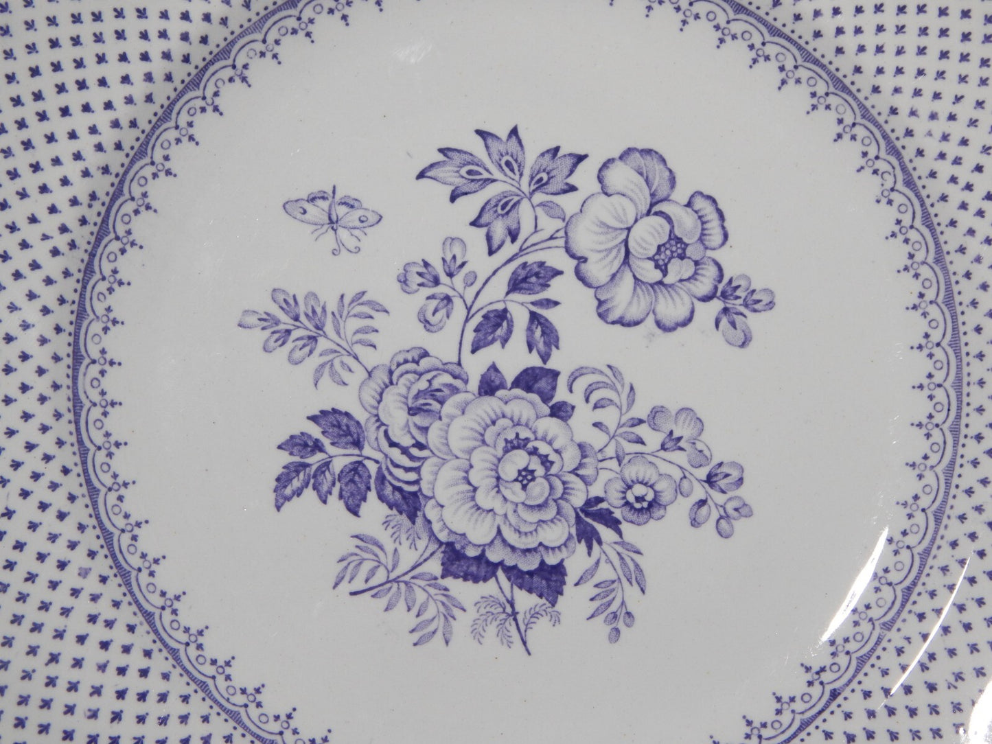 ANTICO SET 6 PIATTI CERAMICA STAFFORDSHIRE PRIMAVESI 1860 ERMINE BORDER VIOLA