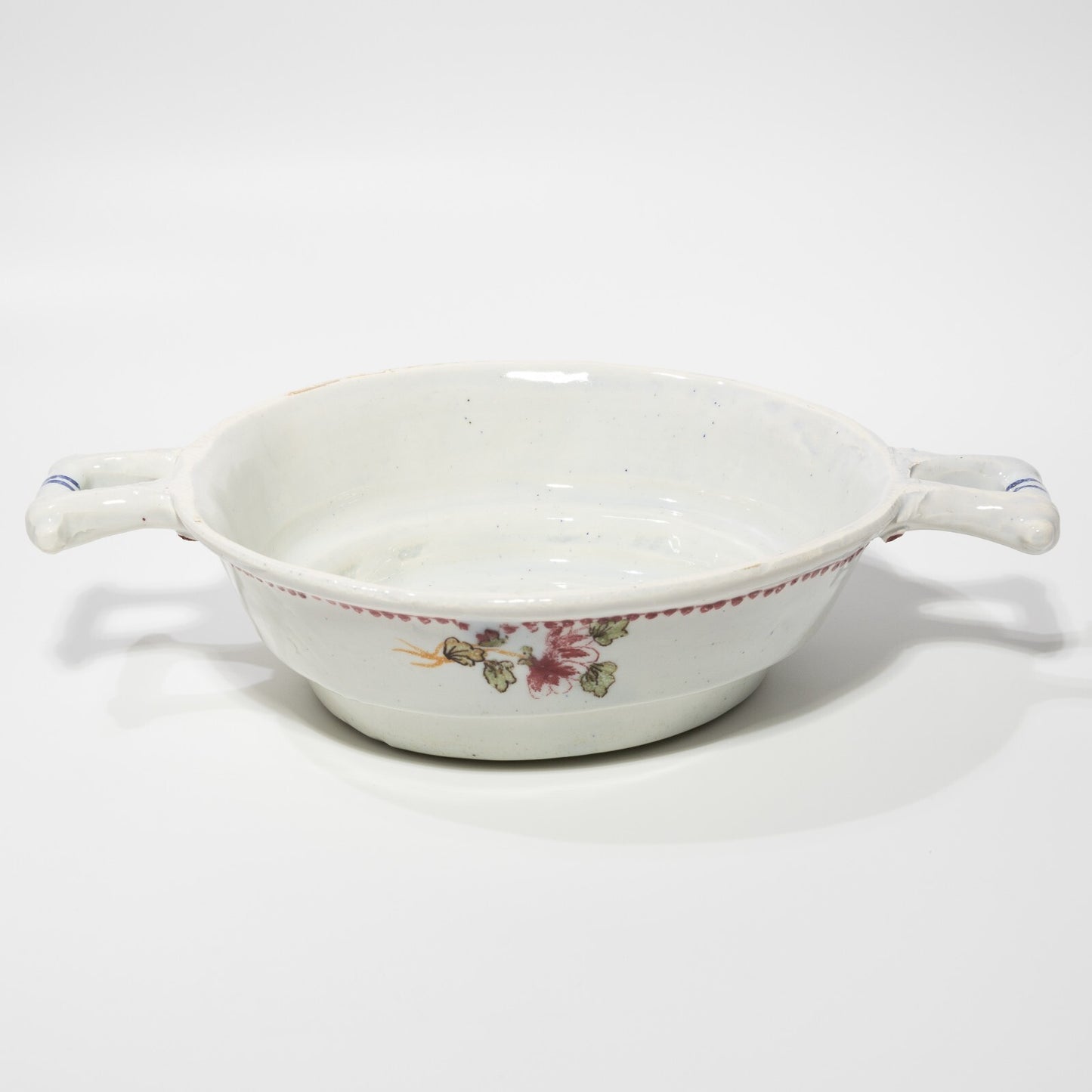 ANTICO RARISSIMO TEGAMINO CERAMICA MAIOLICA SMALTATA DECORO FLOREALE DIPINTO