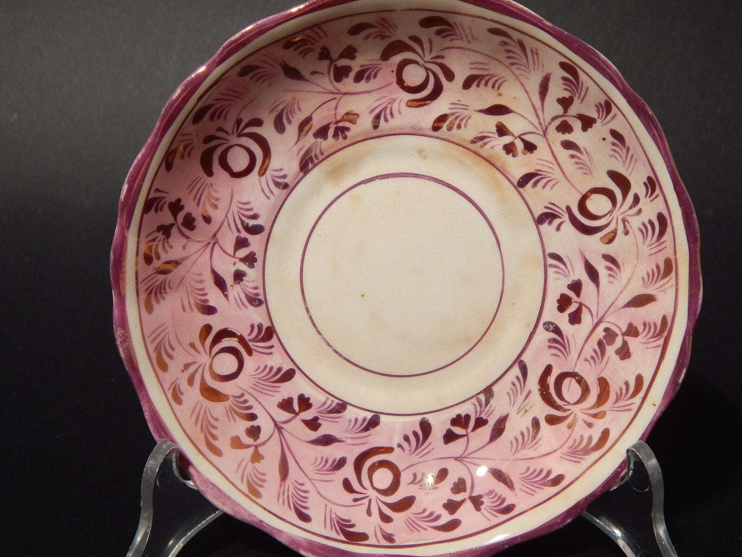 ANTICO GEORGIANO PIATTINO PORCELLANA LUSTRO ROSA STAFFORDSHIRE X269