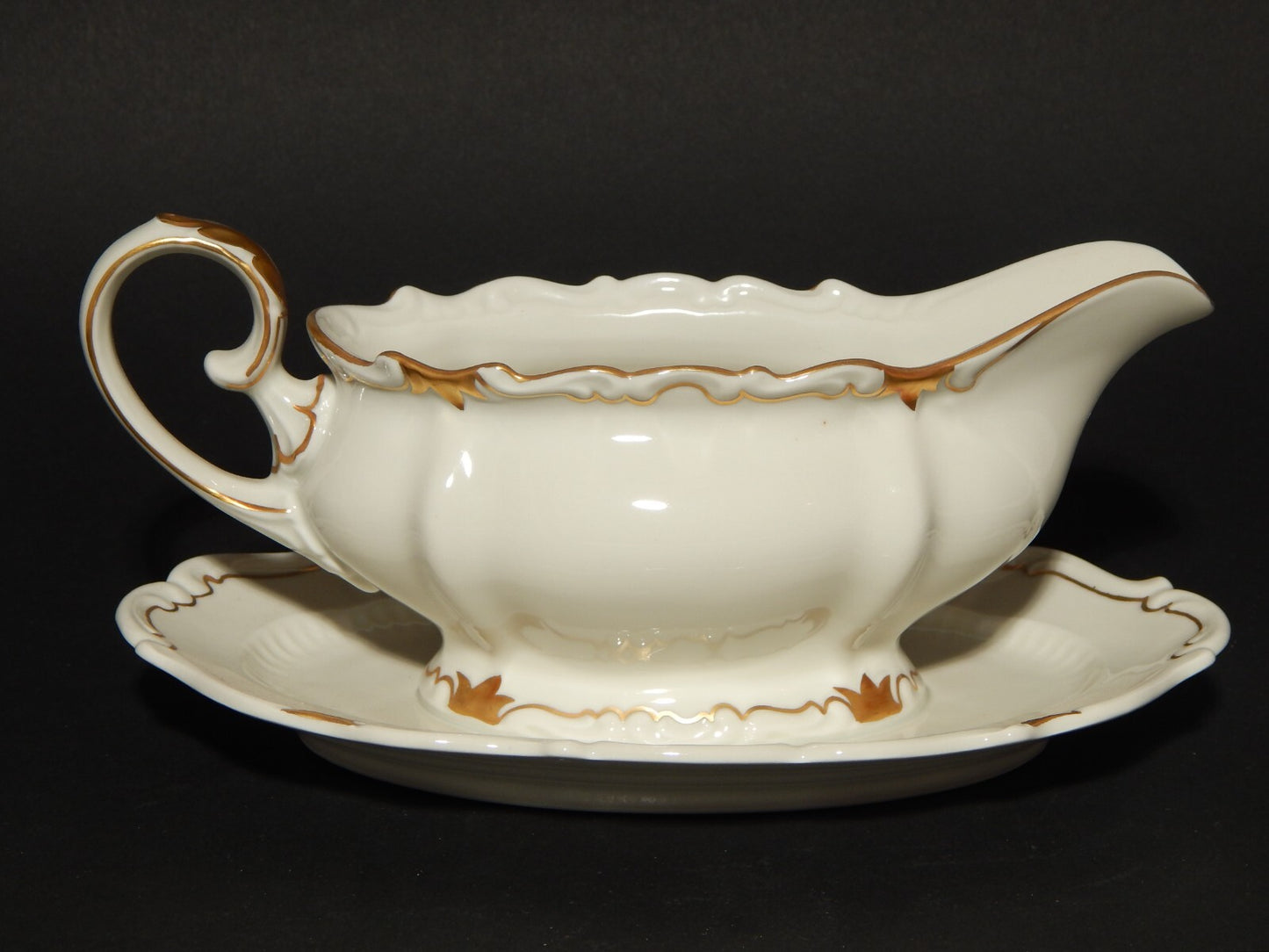 VINTAGE PREZIOSA ROCAILLE VEB REICHENBACH SALSIERA PORCELLANA BIANCO ORO