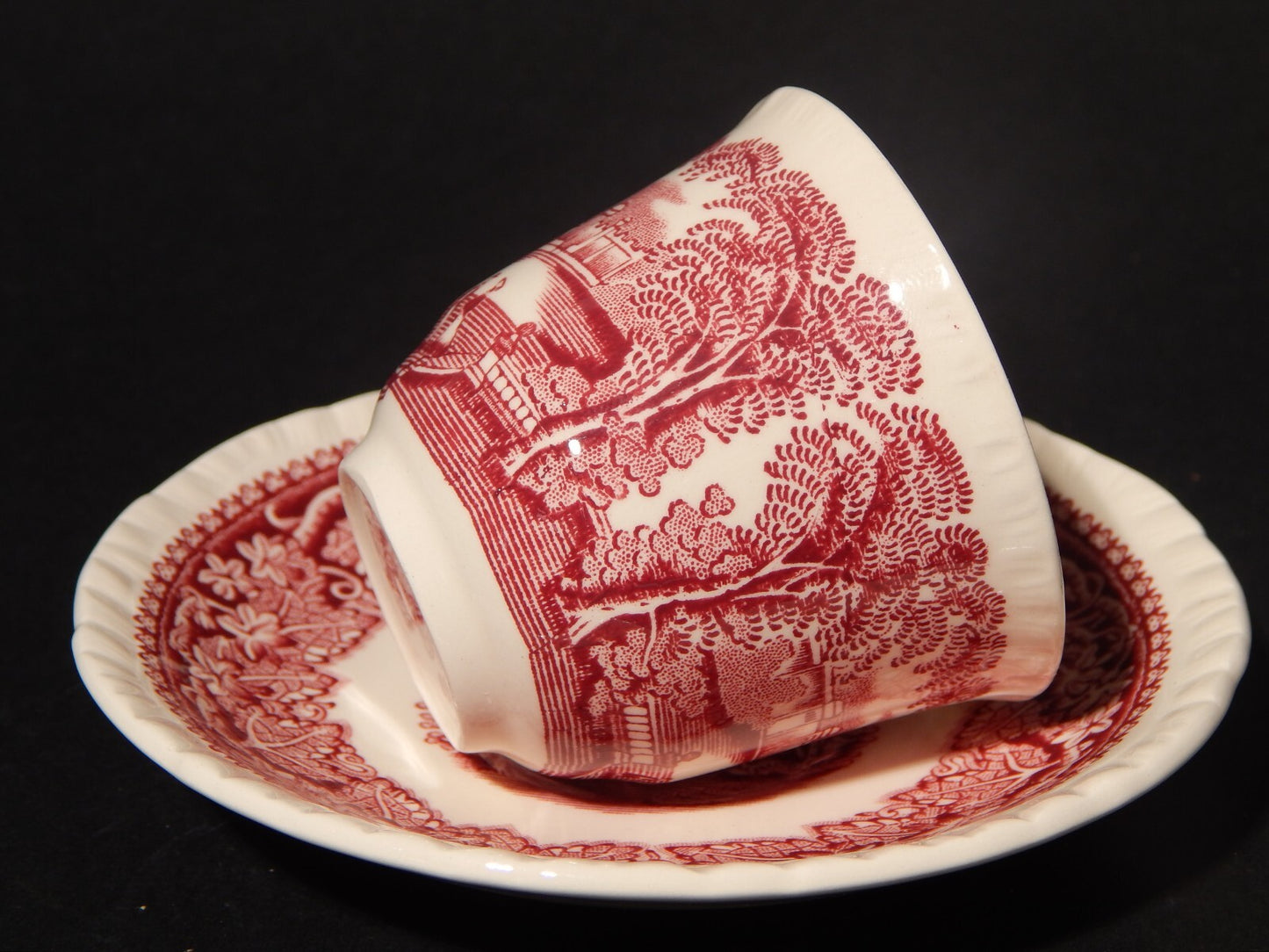 ANTICA TAZZINA CAFFE' SEMI PORCELLANA INGLESE MASON’S DECORO VISTA BIANCO ROSSO