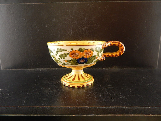 ANTICA TAZZA MAIOLICA CERAMICA POLICROMA FANTECHI ANSA A SERPE PRIMO 900 #8908