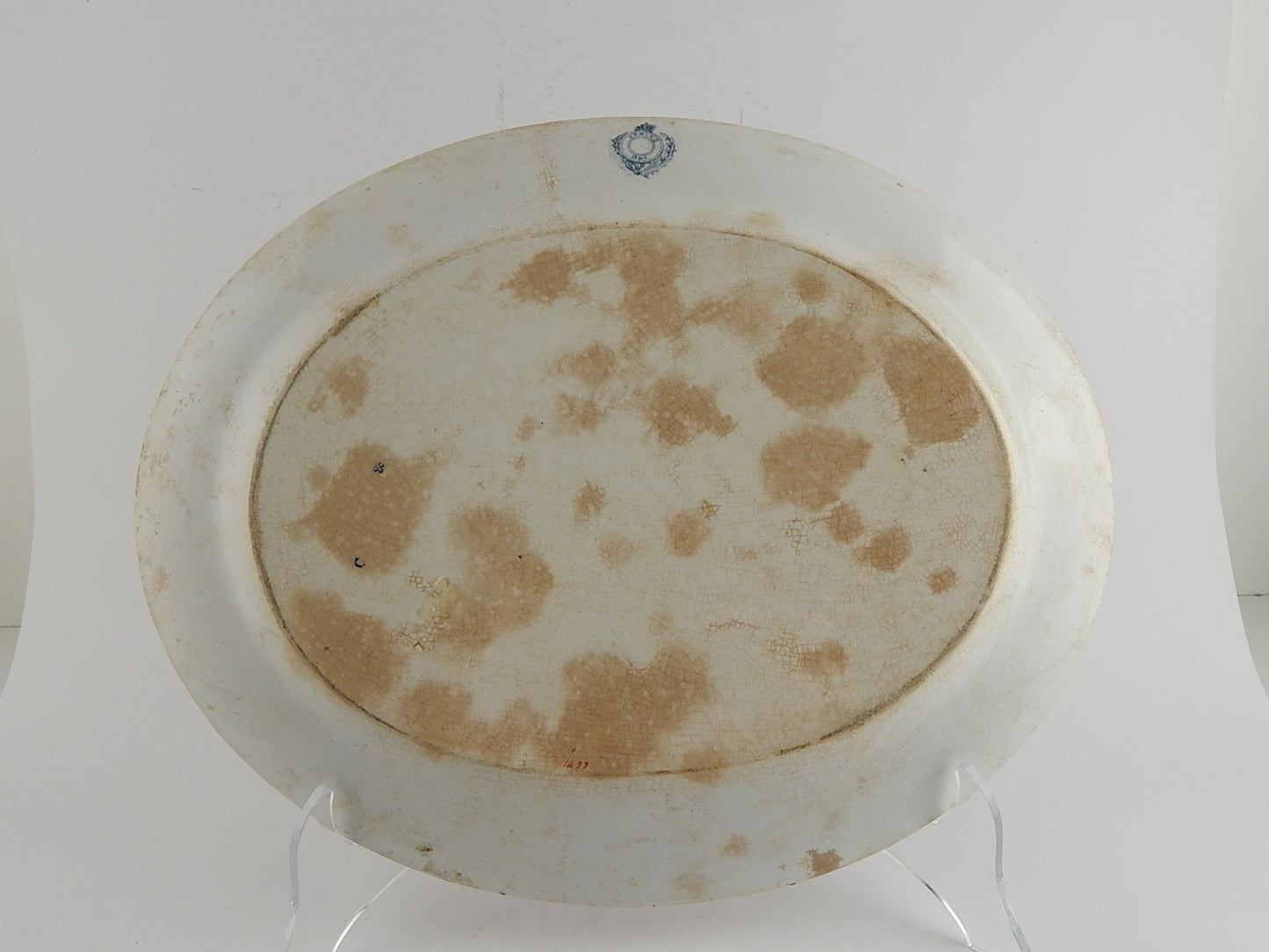 ANTICO PIATTO PORTATA VASSOIO CERAMICA PORCELLANA INGLESE XIX SEC. DECORO URBINO