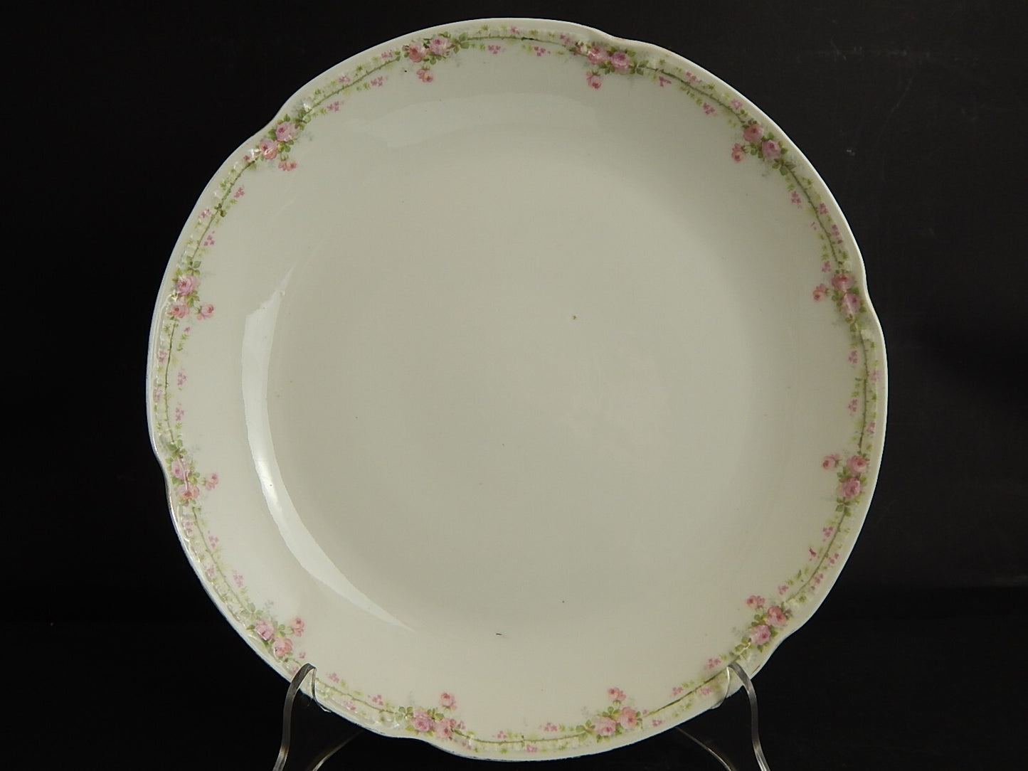 ANTICO RARO VASSOIO ROTONDO PORCELLANA BIANCA GINORI LIBERTY CON GHIRLANDA ROSE