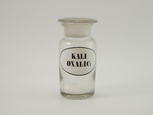 ANTICO VASO BARATTOLO VETRO SOFFIATO FARMACIA ETICHETTA KALI OXALIC